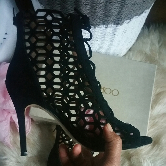 Leather Suede BCBG cutout Ankle Booties heels - Picture 3 of 6